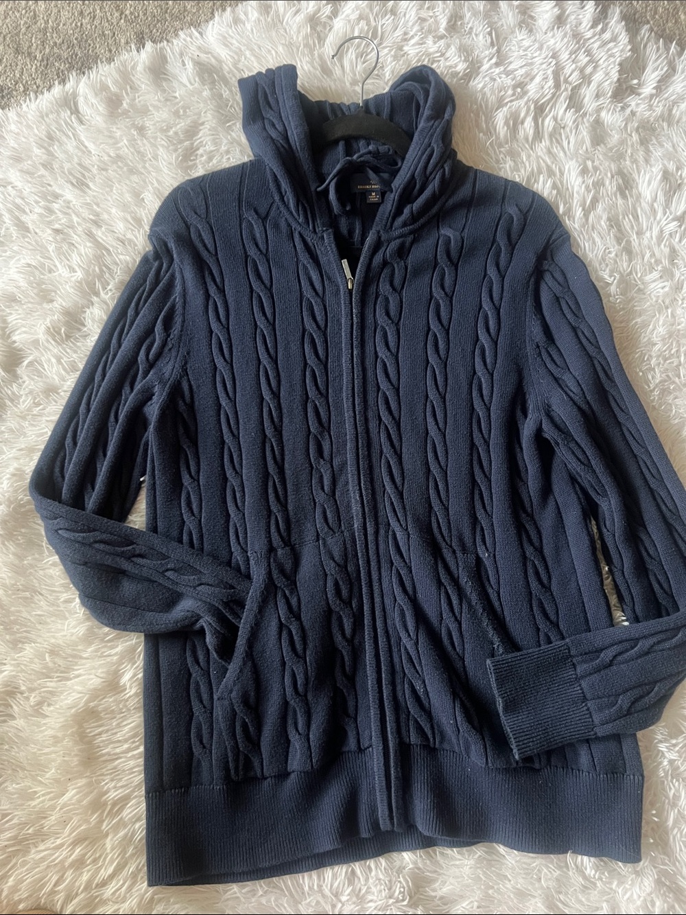 Brooks Brothers Men's Cable-Knit Zip Hoodie - Navy Blue